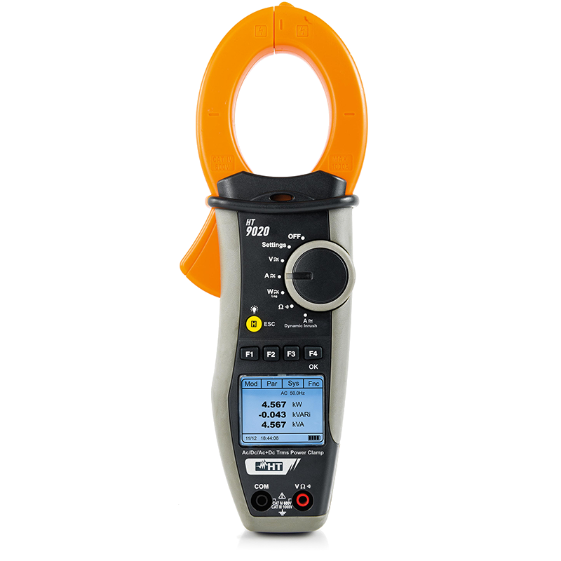 Clamp meter with measurement of powers/harmonics and inrush currents